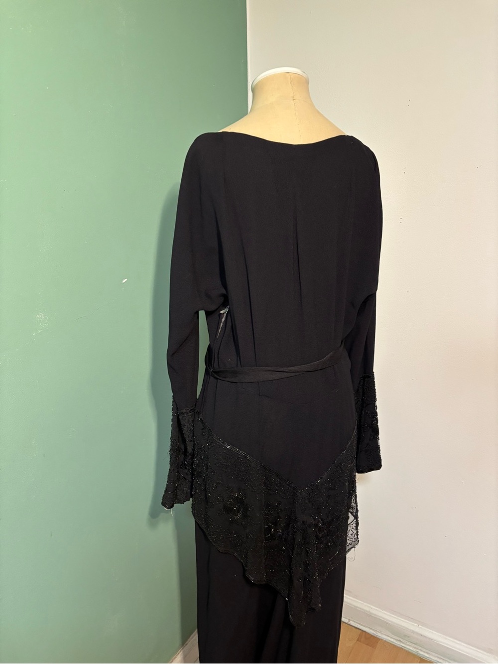 Vintage 1930’s 1940’s Woman’s Peplum Evening Gown with Black Beading - Picture 10 of 11